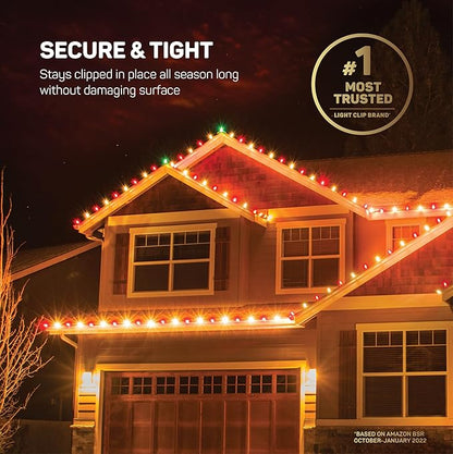 All-Purpose Holiday Light Clips [Set of 200] Christmas Clips, Outdoor Light Clips - Mount to Shingles & gutters - Works with Mini, C6, C7, C9, Rope, Icicle Lights - No Tools Required - USA Made