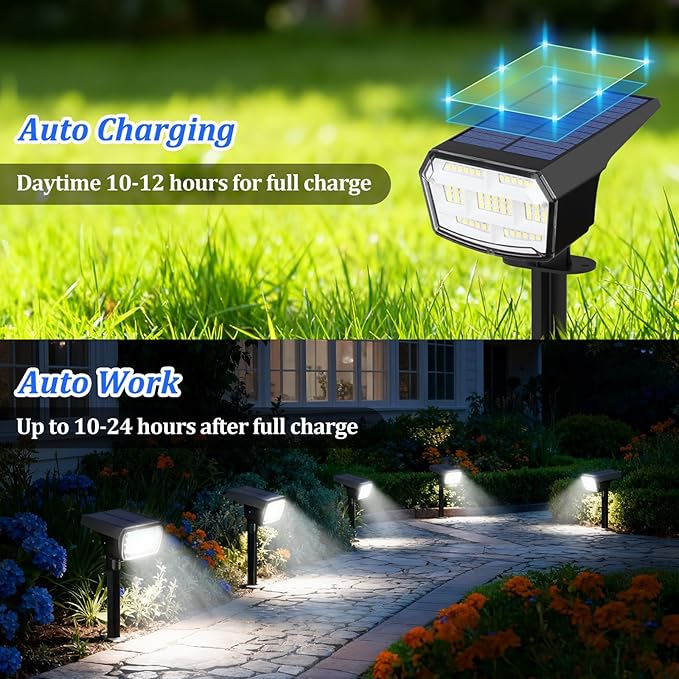 Sucolite 6-Pack Solar Spot Lights Outdoor Waterproof IP65, 3 Lighting Modes 2-in-1 Solar Landscape Spotlights for Yard, 59 LED Solar Powered Wall Lights for Garden Pathway Driveway Walkway, Cool White