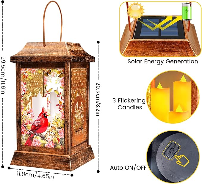 Charming Cardinal Solar Lanterns for Backyard, Waterproof LED