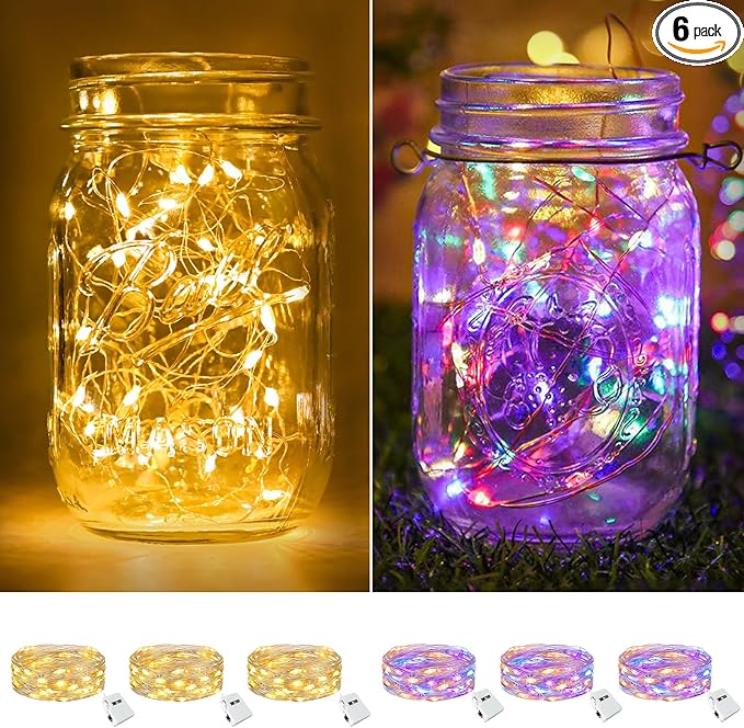 6-Pack 7ft Christmas LED String Lights, Waterproof Timer Lights