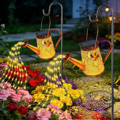 2 Pack Solar Watering Can Lights, Hummingbird Gifts for Women Mom Grandma Birthday, Waterproof Outdoor Garden Decor Large Hanging Solar Lanterns Garden Lights for Patio Yard Flowerbed