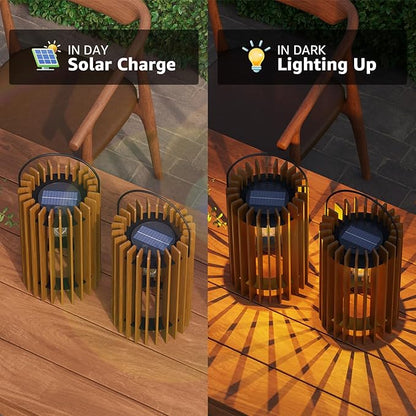 2 Pack 13" Solar Lantern Outdoor Waterproof IP44 Outside Lights LED Hanging Rattan Lamp for Patio Garden Decor Porch Yard Table Top Decorative
