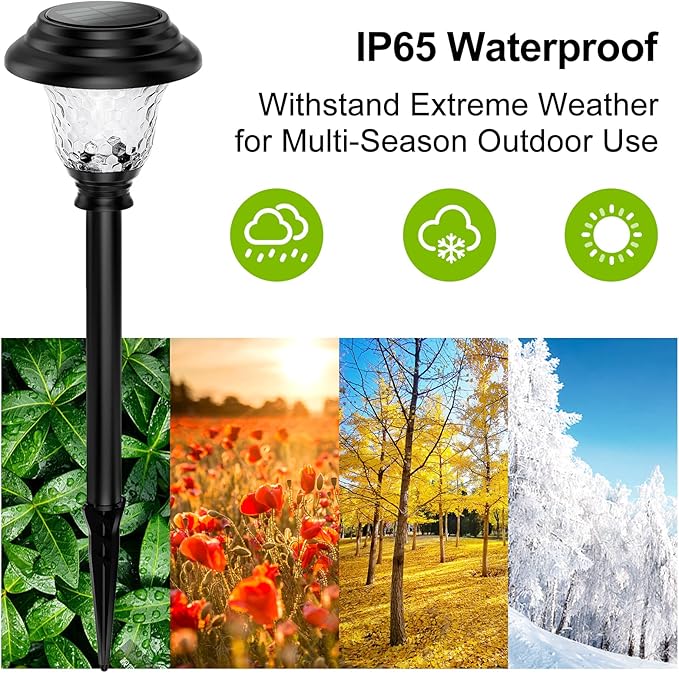 Glass Solar Lights Outdoor waterproof, 8 Pack Super Bright Solar Pathway Lights, Up to 12 Hrs Long Last Auto On/Off Garden Lights Solar Powered, Stainless Steel LED Light For Yard Landscape Cool White