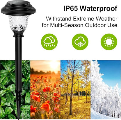 Glass Solar Lights Outdoor waterproof, 8 Pack Super Bright Solar Pathway Lights, Up to 12 Hrs Long Last Auto On/Off Garden Lights Solar Powered, Stainless Steel LED Light For Yard Landscape Cool White