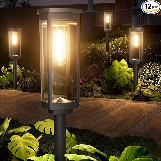 12 Pack Solar Pathway Lights Outdoor IP65 Waterproof Super Brightness Solar Powered Landscape Path Lights for Outside Walkway Driveway Garden