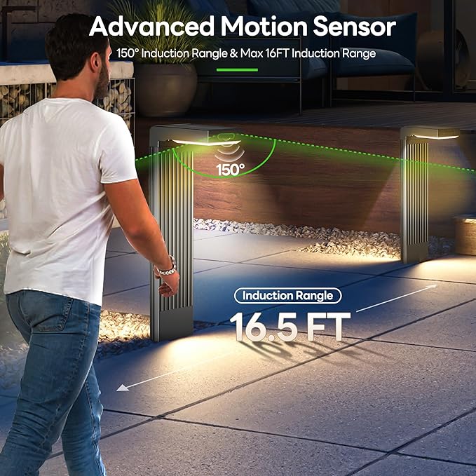 Solar Pathway Lights Outdoor 4Pack, 2 Color in 1 Motion Sensor Walkway Lights 400LM with Warm/Cool White, 12H Lasting, IP65 Waterproof Solar Powered Landscape Lighting for Garden, Yard