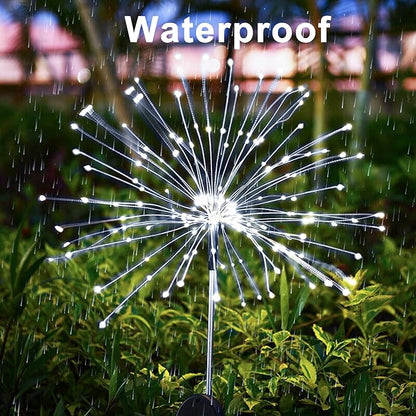 JJGoo Solar Firework Lights, 2 Pack 135 LEDs 2 Lighting Modes Solar Lights Outdoor Waterproof for Garden Patio Walkway Pathway Party Wedding Christmas Decorative - White
