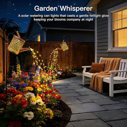 Ollny Solar Watering Can with Cascading Lights Outdoor Garden Decor, Birthday Gifts for Mom Grandma Women, IP65 Waterproof 2 Lighting Modes Hanging Lanterns for Yard Patio Lawn (Beehive)