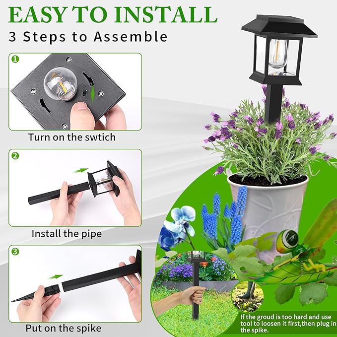 Greluna Solar Lights Outdoor, 6 Pack Waterproof Auto On/Off Solar Pathway Lights for Garden, Landscape, Path, Yard, Patio, Driveway, Walkway Decor
