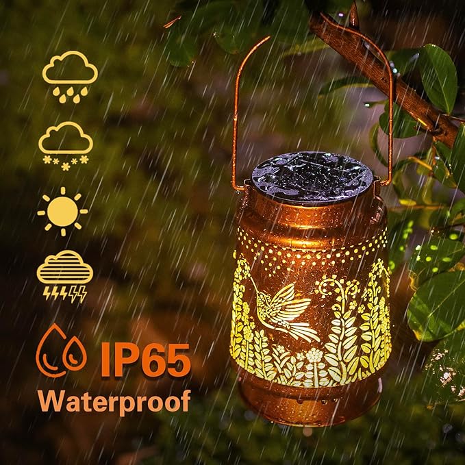 Hummingbird Solar Lanterns Outdoor Waterproof Hanging Solar Lights Hummingbird Gifts for Women Men Metal Decorative LED Lanterns for Garden Decor,Yard,Patio,Lawn,Pathway