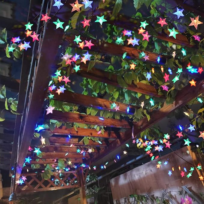 50ft 120LED Solar String Fairy Lights Outdoor,Waterproof Star Twinkle Decorative Lights for Garden,Patio Post,Deck,Canopy,Gazebo,Porch,Pergola,Balcony,Backyard Fence,Party Decor,Multicolored