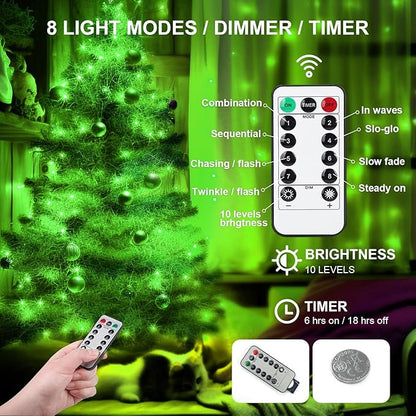 2-Pack 50 LED Christmas Twinkle Lights, 16ft Waterproof for Porch