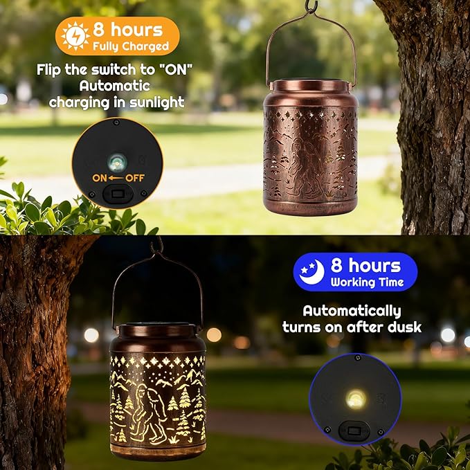 Bigfoot Gift Solar Lanterns Outdoor Waterproof - Metal Hanging Bigfoot Sasquatch Solar Light Graden Decor for Patio Yard Lawn Backyard Porch Landscape Pathway, Christmas Decoration Gift for Men Women