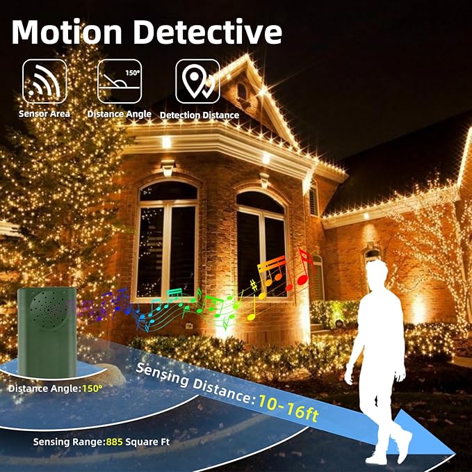 Tcamp Battery Operated Christmas Lights - Motion Activated, Sync with Music, 33FT 100 LED Battery String Lights for Outdoor Indoor Christmas Tree Decor, 6 Lighting Modes, Warm White