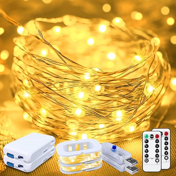 Christmas Fairy Lights 2-Pack, 16ft 50 LED Battery Twinkle Lights