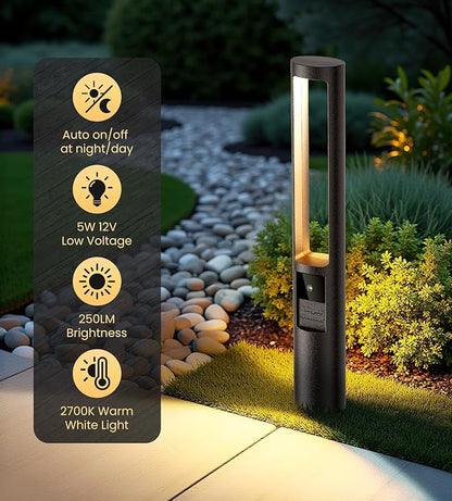 MEIKEE 5W Low Voltage Pathway Lights, 2700K 250LM LED Landscape Lighting, Auto On/Off, 12-24V, Aluminum Waterproof Outdoor Path Lights with Connectors for Garden Walkway Yard 4 Pack