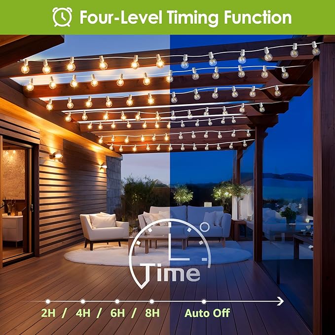 Mlambert 96Ft(2x48Ft) Solar String Lights, Outdoor Waterproof Patio Lights with 18 Shatterproof G40 Bulbs(2 Spare), Led Light for Backyard-White Wire