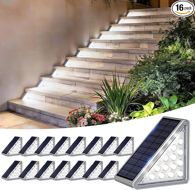 16-Pack Cool White Sleek Solar Yard Lights, Outdoor LED