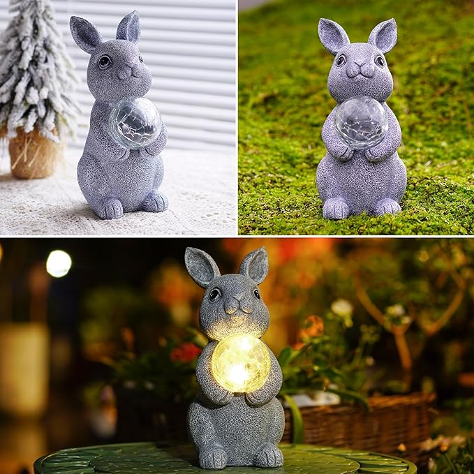 Solar Rabbit Garden Statue Light, Outdoor Decor