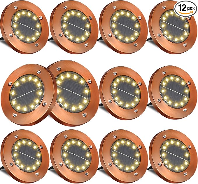 Outdoor In-Ground Lights Disc Outdoor Garden In Ground Landscape 12 Pack 12 led for Pathway Yard Patio Walkway(Bronze, 12 Pack)