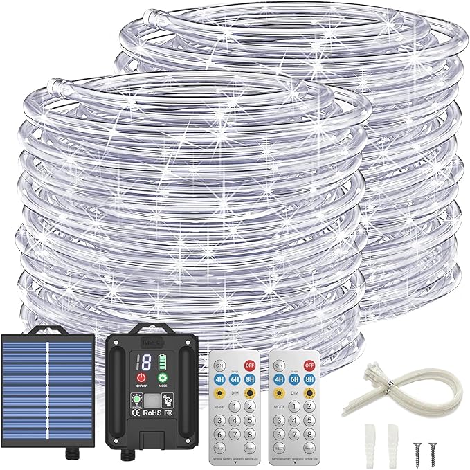 ICRGB Solar Rope Lights Outdoor, 132FT 400 LED Solar Rope Lights,IP67 Waterproof, 8 Modes, Outdoor Patio Porch Tree Wedding Christmas Pool Garden Decorative (Cool White)