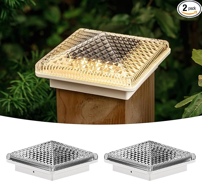 2-Pack Solar Post Cap Lights, Warm White Waterproof