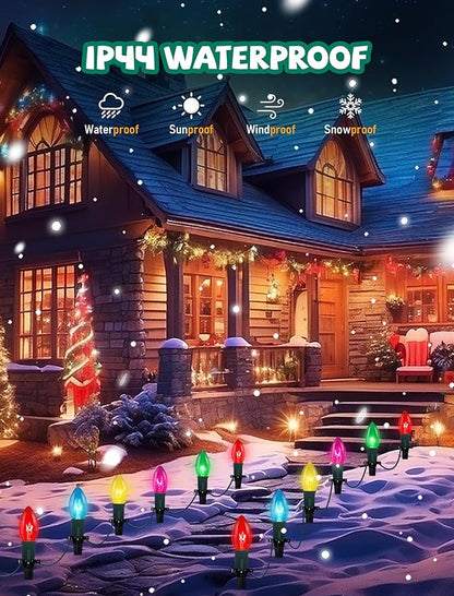 C9 Christmas Pathway Lights Outdoor, 38Ft Outdoor Christmas Decorations with 25 C9 Multicolor Bulbs Marker Stakes Light, Connectable Walkway Lights for Outside Yard Lawn Sidewalk Garden