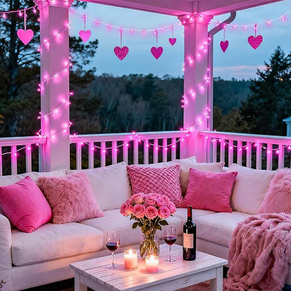 JMEXSUSS 33ft 100 LED Pink Battery Operated Lights with 8 Modes Remote, Pink String Lights Indoor Outdoor, Christmas String Light for Bedroom House Tree Party Porch Decor