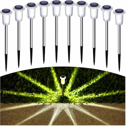Solar Lights Outdoor 15 Pack Solar Pathway Lights LED Waterproof Stainless Steel Garden Stake for Yard, Outside, Walkway, Sidewalk, Driveway, Lawn (Warm White)