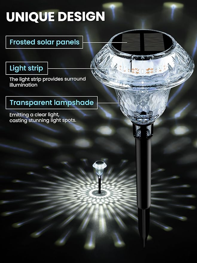 6-Pack Solar Pathway Lights, Waterproof LED Garden Lights