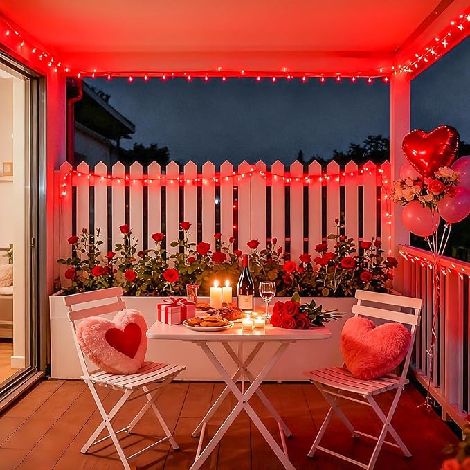 JMEXSUSS 33ft 100 LED Red Battery Operated Lights with Remote, Valentine Lights Battery Operated, Christmas String Light Indoor Outdoor for Valentine's Day Tree House Yard Xmas Decor