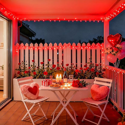 JMEXSUSS 33ft 100 LED Red Battery Operated Lights with Remote, Valentine Lights Battery Operated, Christmas String Light Indoor Outdoor for Valentine's Day Tree House Yard Xmas Decor