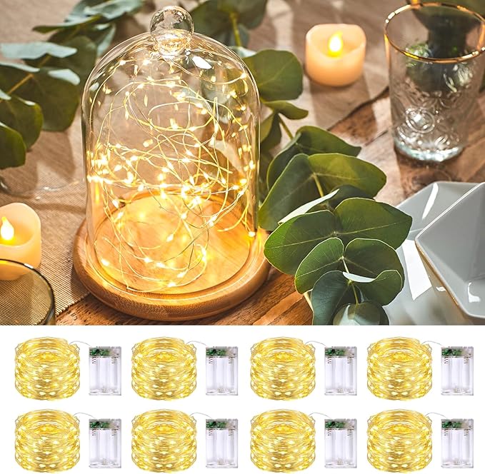 8-Pack 50 LED Christmas Twinkle Lights, 16ft Waterproof for Yard