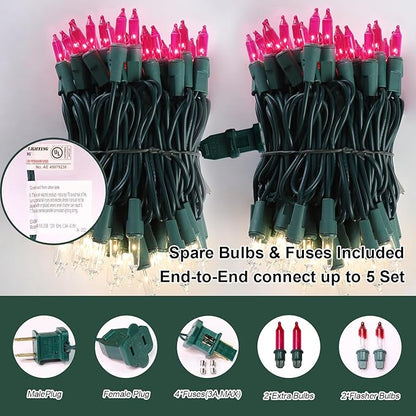 LAMPHOME Pink Clear Christmas Valentine's String Lights 100 Mini Incandescent Fairy Light Decor 20 Ft Green Wire Indoor & Outdoor Party Patio Bedroom, Xmas Tree Garland Easter Holiday Decoration