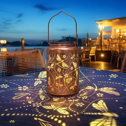 Dragonfly Solar Lanterns Outdoor Waterproof, Dragonfly Gifts for Women Mom Grandma Metal Hanging Solar Lanterns for Yard Garden Decor