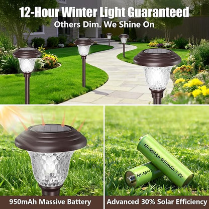 BEAU JARDIN 8 Pack Solar Pathway Lights White+Color Changing Stainless Steel 3 Mode Outdoor Multicolor Metal Solar Powered Waterproof Glass for Garden Landscape Path Yard Walkway Driveway Bronze