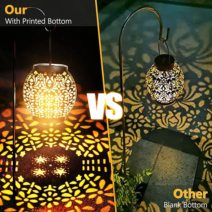 2-Pack Decorative Backyard Solar Lanterns for Patio, Waterproof LED