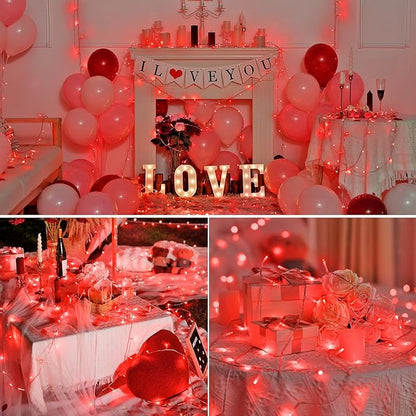 JMEXSUSS 4 Pack 50 LED Red Christmas Lights Battery Operated, Each 16.5ft Red String Lights with Timer, 8 Modes Valentine’s Lights Outdoor Waterproof for Wedding Anniversary Valentine’s Day Decor
