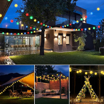 Solar Lantern String Lights Waterproof Outdoor, 40ft 40Led Warm White & Multi-Color Garden Lights Hanging Hemp Rope Nylon Lanterns with Remote, Timer for Yard, Balcony, Fences, Porch