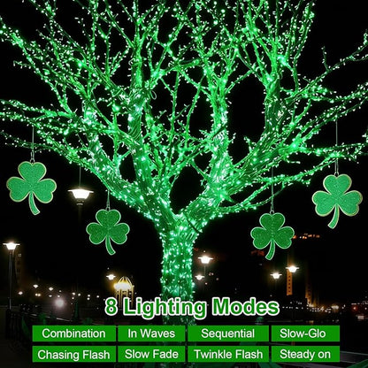 QITONG 2 Pack Green St Patrick's Day Battery Lights, Each 33ft 100 LED Battery Operated String Lights Outdoor, Green Wire Twinkle Christmas Lights Indoor with Remote