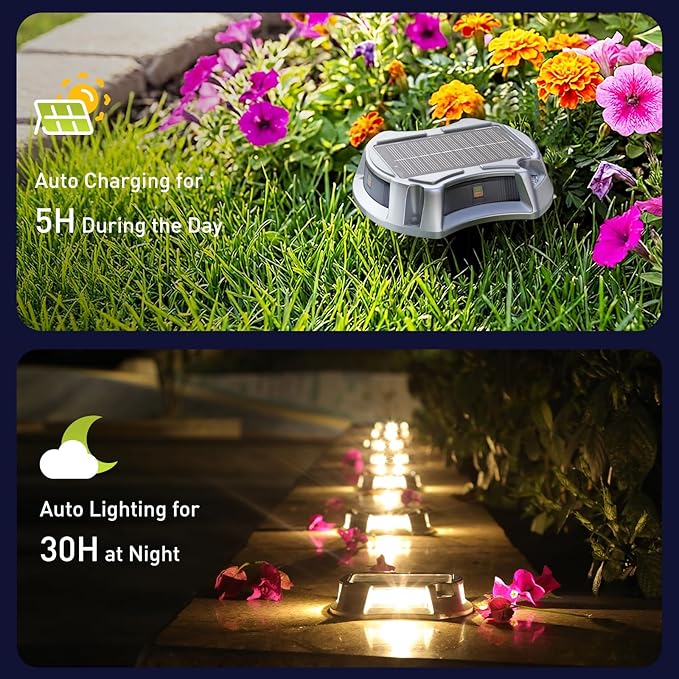 AGPTEK 5 In 1 Solar Driveway Lights Outdoor with Ground Spikes, IP67 Waterproof Solar Lights with 5 Modes (Blue/White/Warm/Mixed/Flashing) for Deck, Stairs, Pathway, Garden, Patio(Rectangle, 12 Pack)