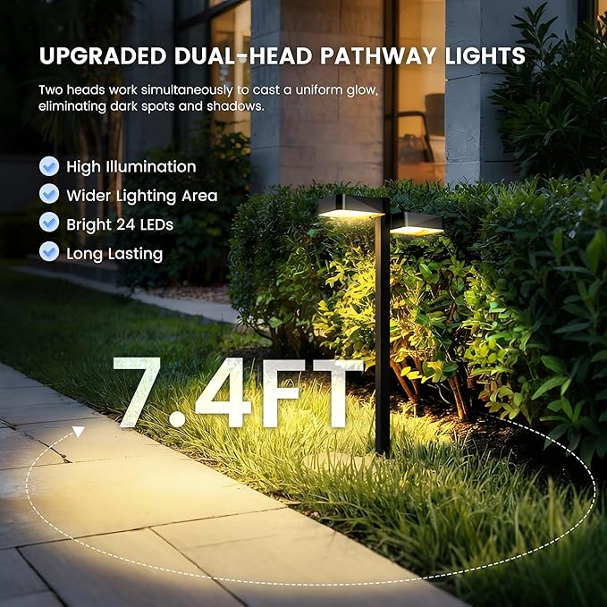Solar Pathway Lights Outdoor Waterproof，4 Pack with 8 Head Modern Solar Lights, 2 Modes(Warm/Cold White) for Walkway,Yard,Patio,Driveway,Outside,Decor