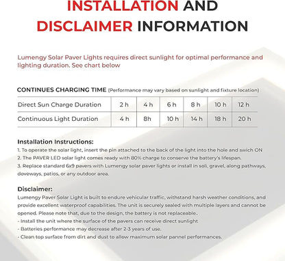 LUMENGY Solar Paver Light 6x9 inch (5.82x8.85), Stainless Steel with Tempered Glass, 2700K Warm White Glare-Free Lighting for Driveways, Walkways and Patios, IP67 Waterproof, Drive-Over Rated