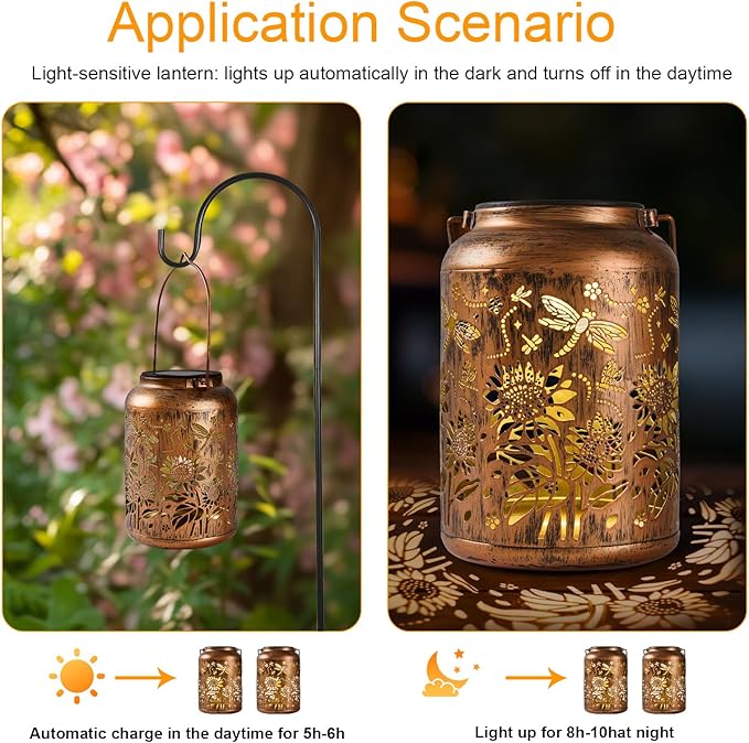 Sunflower Solar Lantern, Chrismas Gifts, Outdoor Waterproof LED Decorative Garden Lights for Lawn, Landscape, Patio, Porch Hanging Solar Lights for Women, Ladies, Mom, Grandma