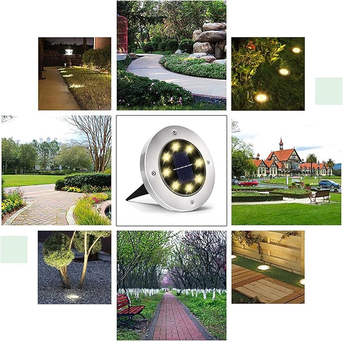 16-Pack Solar Ground Disk Lights, Warm White Waterproof LED