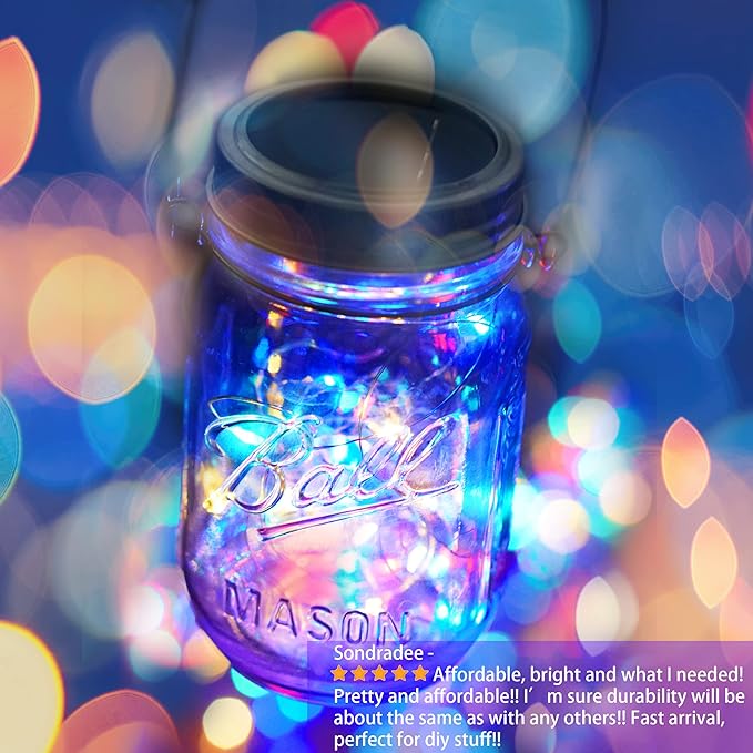 SmilingTown 30 LED 10 Packs Mason Jar Lights with Hangers Colorful Solar Mason Jar Lids Fairy String Light Outdoor for Patio Yard Garden Decor Christmas Wedding Party Lights (NO Jars)