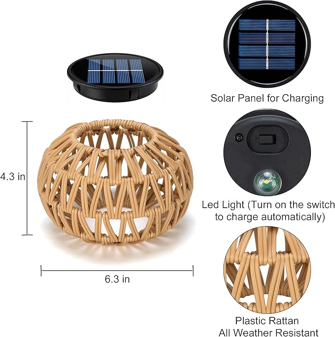 2 Pack Solar Lantern Outdoor Waterproof,Outdoor Table Lanterns Decor,Rattan Solar Lights Decorative,Small Tabletop Lanterns Gifts for Mom,Grandma,Lantern Lights Outside for Garden,Yard,Steps,Patio