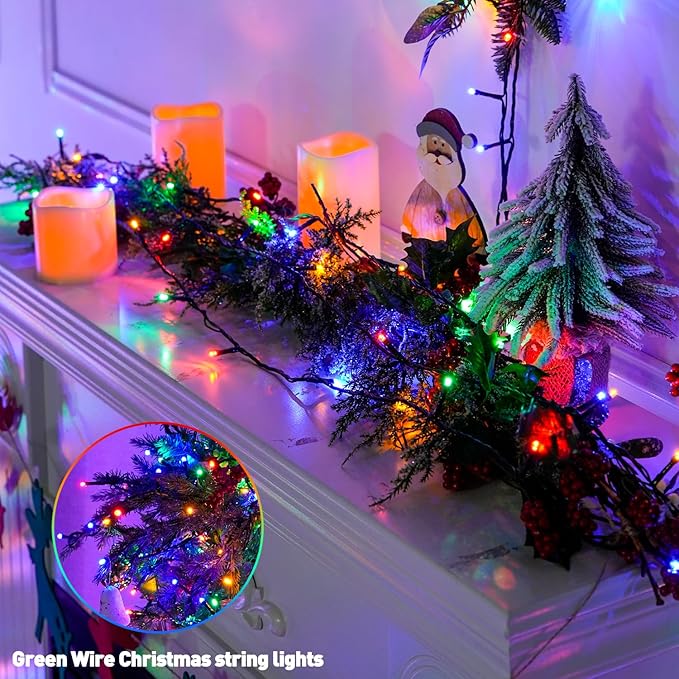 JMEXSUSS 2 Pack Battery Christmas Lights with Remote, Each 33 FT 100 LED Multicolor Christmas Tree Lights Indoor Outdoor Waterproof for Garden Porch Yard Decor