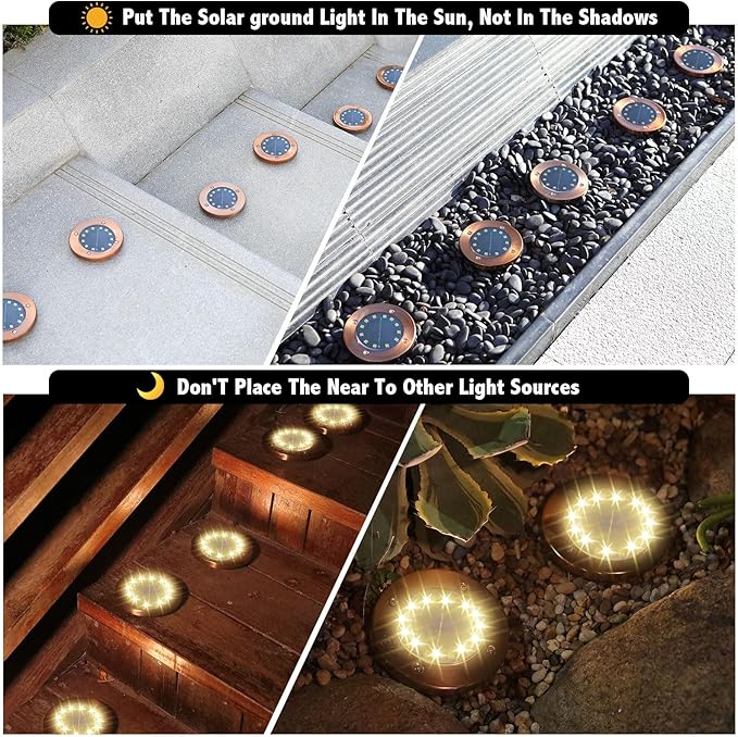 4-Pack Solar Ground Disk Lights, Waterproof LED