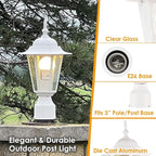 White Pole Lantern with Planter, Solar Outdoor